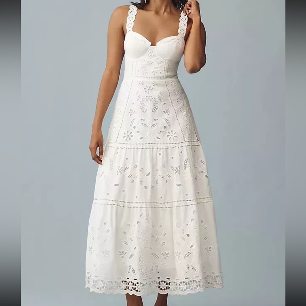 FARM Rio White Lace Midi Dress